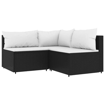 4-tlg. Garten-Lounge-Set mit Kissen Schwarz Poly Rattan