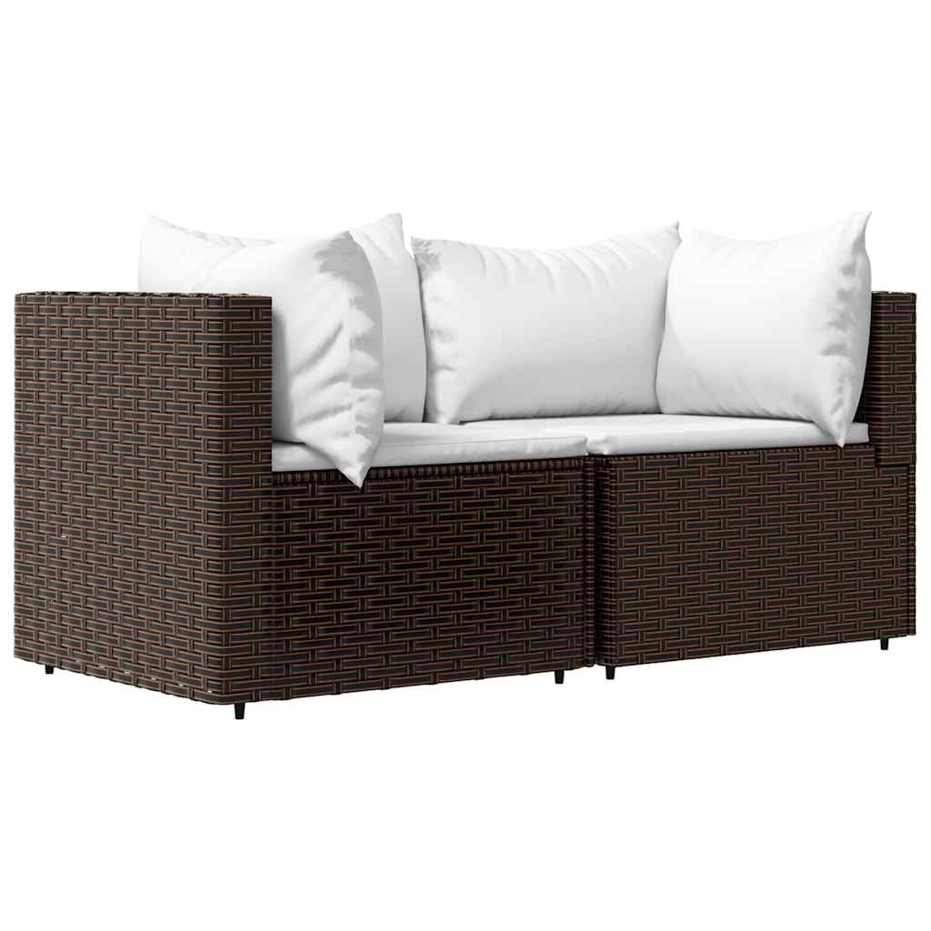 Garten-Ecksofas mit Kissen 2 Stk. Braun Poly Rattan