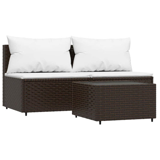 3-tlg. Garten-Lounge-Set mit Kissen Braun Poly Rattan