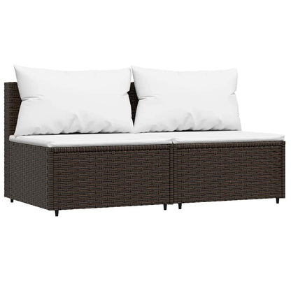 3-tlg. Garten-Lounge-Set mit Kissen Braun Poly Rattan