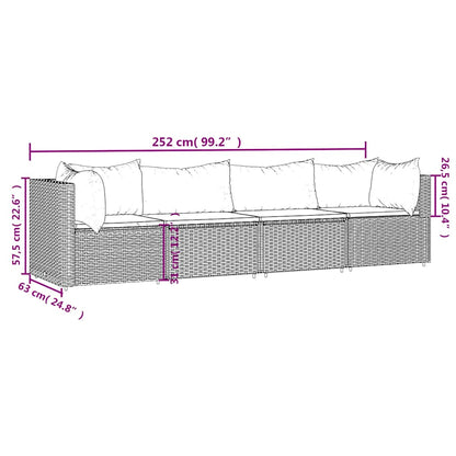 4-tlg. Garten-Lounge-Set mit Kissen Grau Poly Rattan