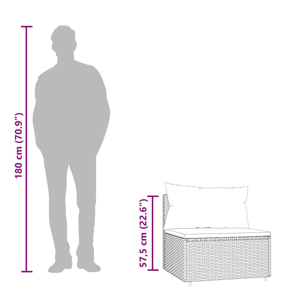 Garten-Mittelsofa mit Kissen Grau Poly Rattan