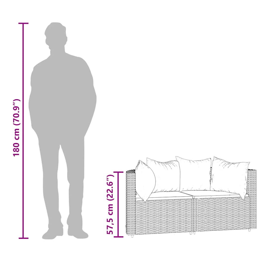 Garten-Ecksofas mit Kissen 2 Stk. Grau Poly Rattan