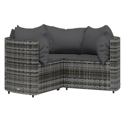 4-tlg. Garten-Lounge-Set mit Kissen Grau Poly Rattan