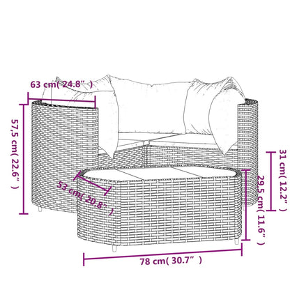 4-tlg. Garten-Lounge-Set mit Kissen Grau Poly Rattan