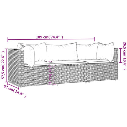 3-tlg. Garten-Lounge-Set mit Kissen Schwarz Poly Rattan