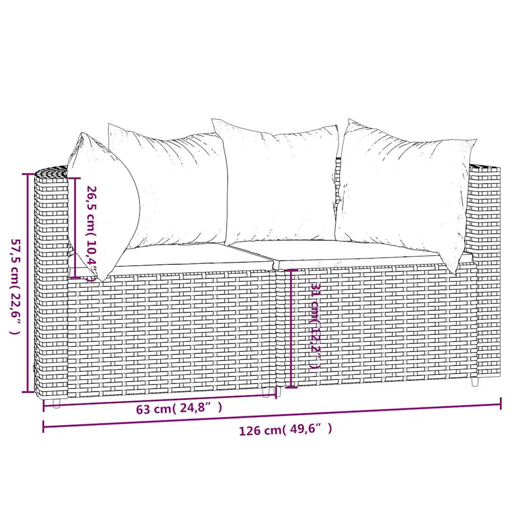 Garten-Ecksofas mit Kissen 2 Stk. Schwarz Poly Rattan