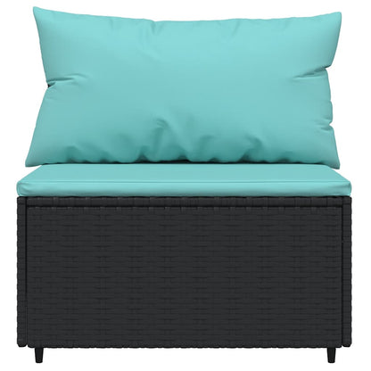 3-tlg. Garten-Lounge-Set mit Kissen Schwarz Poly Rattan