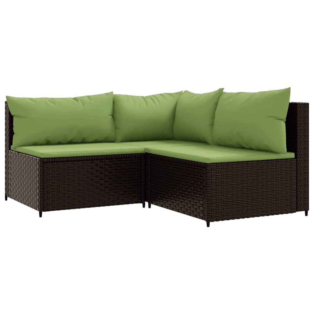3-tlg. Garten-Lounge-Set mit Kissen Braun Poly Rattan