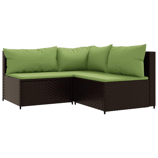 3-tlg. Garten-Lounge-Set mit Kissen Braun Poly Rattan