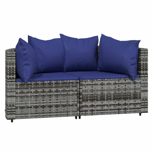 Garten-Ecksofas mit Kissen 2 Stk. Grau Poly Rattan