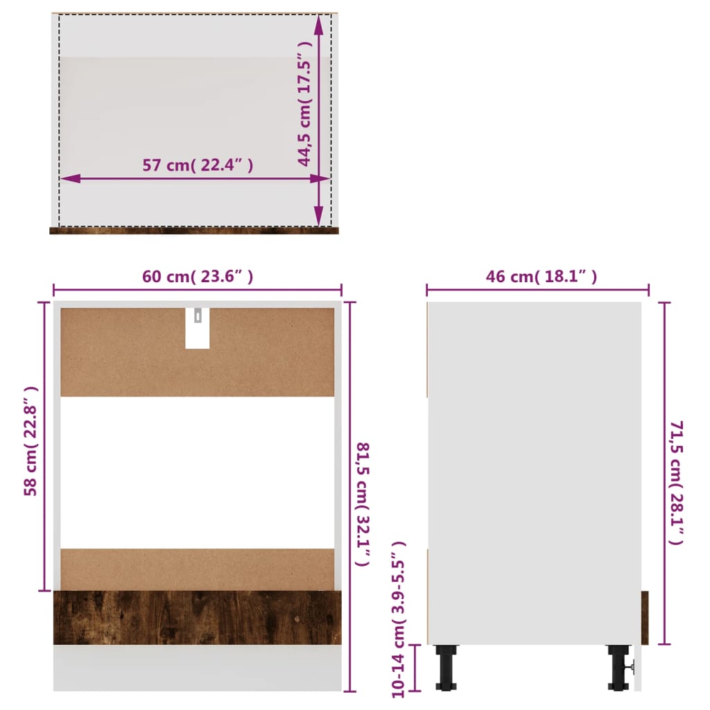 Herdumbauschrank Lyon Räuchereiche 60x46x81,5 cm Holzwerkstoff