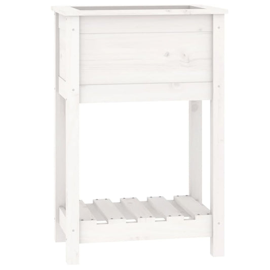 Plantekasse med hylde Hvid 54x34,5x81 cm Massiv fyrretræ