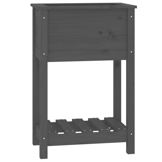 Plantekasse med hylde Grå 54x34,5x81 cm Massiv fyrretræ