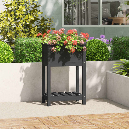 Plantekasse med hylde Grå 54x34,5x81 cm Massiv fyrretræ