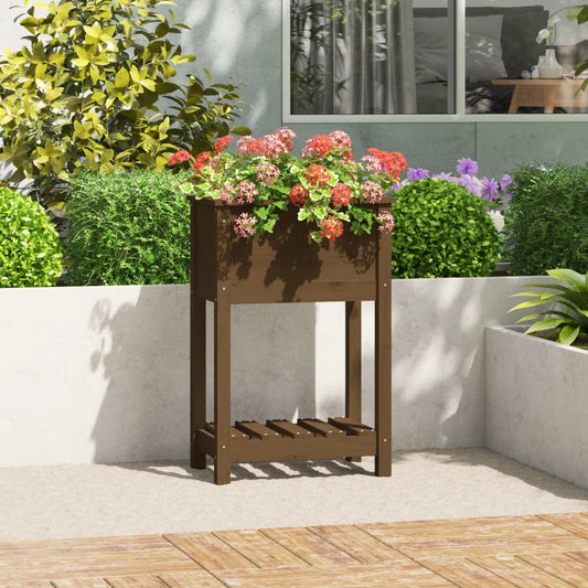 Plantekasse med hylde Honningbrun 54x34,5x81 cm Fyrretræ