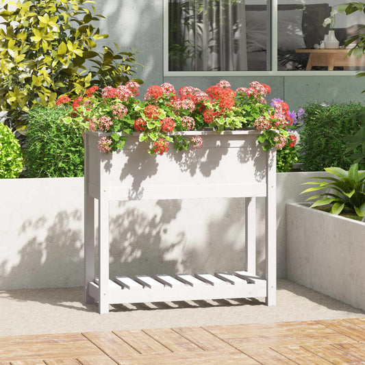 Plantekasse med hylde Hvid 82,5x34,5x81 cm Massiv fyrretræ