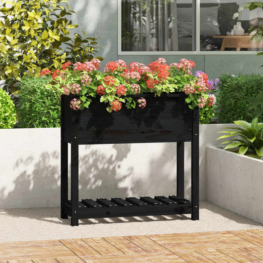 Plantekasse med hylde Sort 82,5x34,5x81cm Massiv fyrretræ