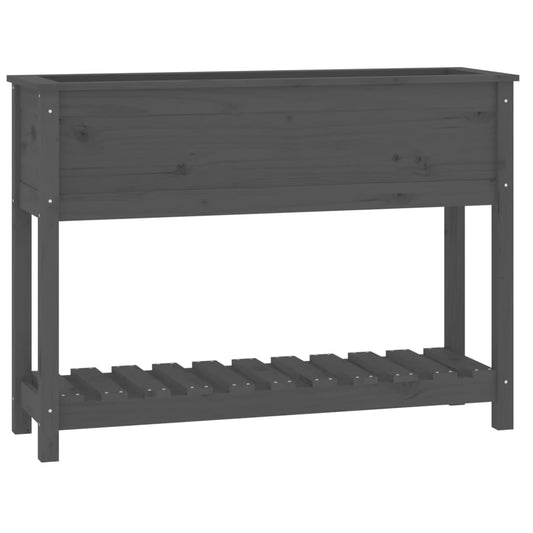 Plantekasse med hylde Grå 111,5x34,5x81 cm Massiv fyrretræ
