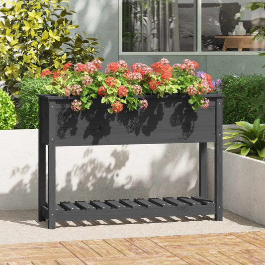 Plantekasse med hylde Grå 111,5x34,5x81 cm Massiv fyrretræ