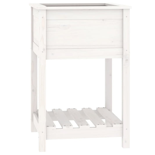 Plantekasse med hylde Hvid 54x54x81 cm Massiv fyrretræ