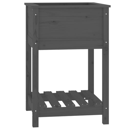 Plantekasse med hylde Grå 54x54x81 cm Massiv fyrretræ