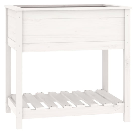 Plantekasse med hylde Hvid 82,5x54x81 cm Massiv fyrretræ