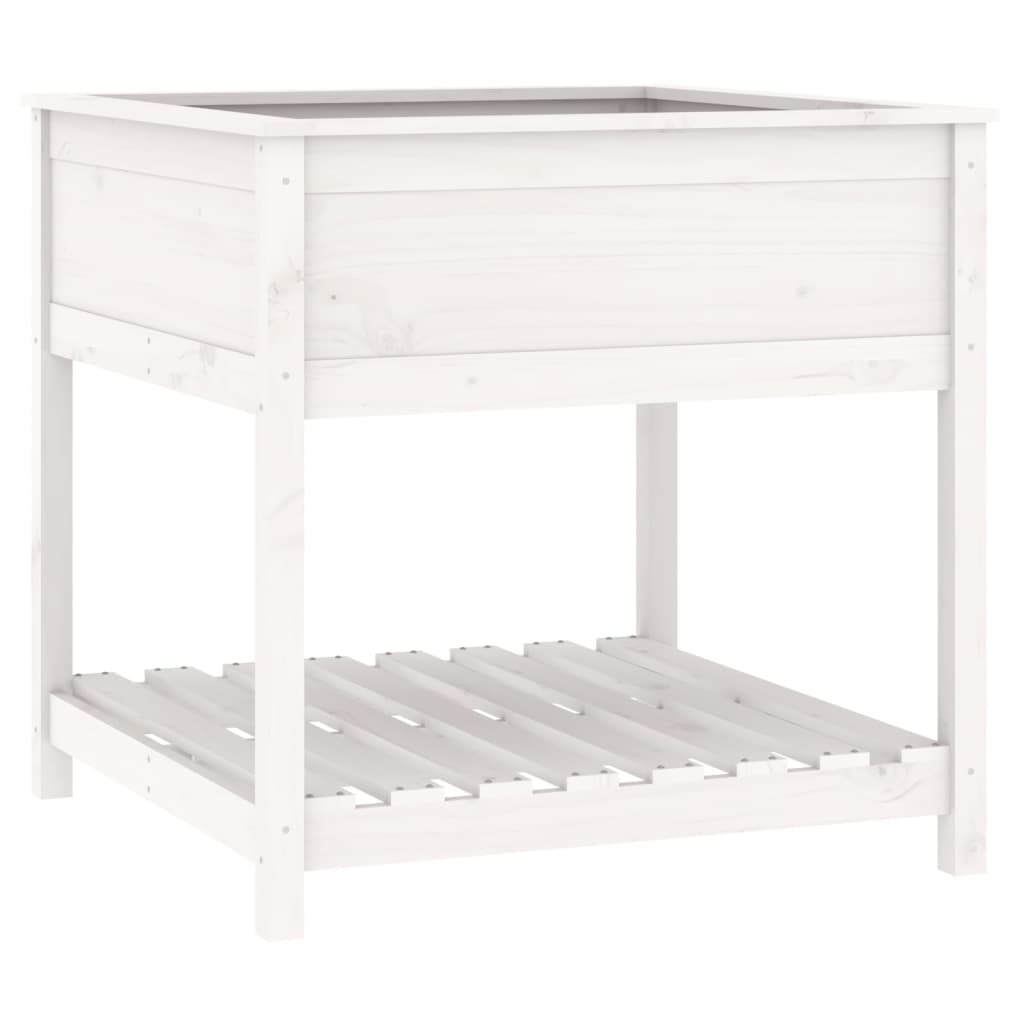 Plantekasse med hylde Hvid 82,5x82,5x81 cm Massiv fyrretræ