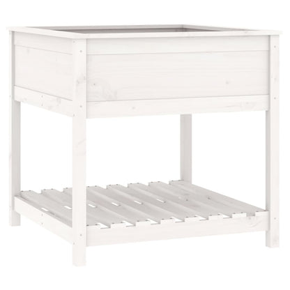 Plantekasse med hylde Hvid 82,5x82,5x81 cm Massiv fyrretræ