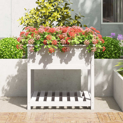 Plantekasse med hylde Hvid 82,5x82,5x81 cm Massiv fyrretræ