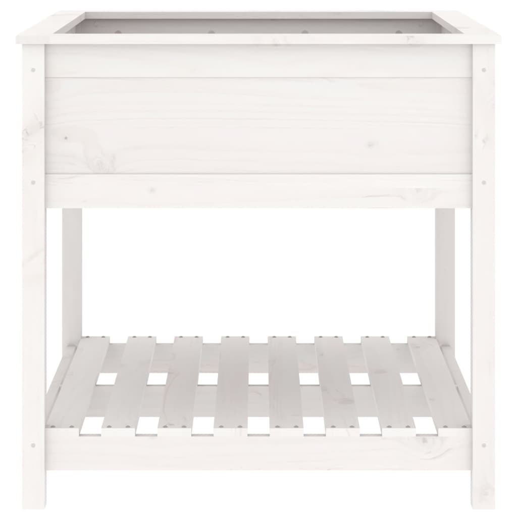 Plantekasse med hylde Hvid 82,5x82,5x81 cm Massiv fyrretræ
