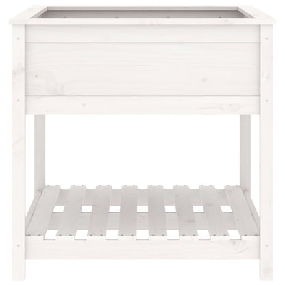 Plantekasse med hylde Hvid 82,5x82,5x81 cm Massiv fyrretræ