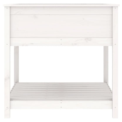 Plantekasse med hylde Hvid 82,5x82,5x81 cm Massiv fyrretræ