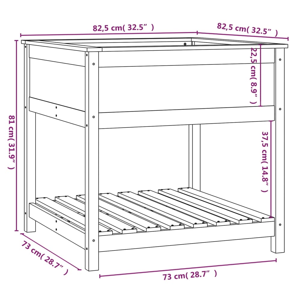 Plantekasse med hylde Hvid 82,5x82,5x81 cm Massiv fyrretræ