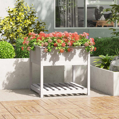 Plantekasse med hylde Hvid 82,5x82,5x81 cm Massiv fyrretræ