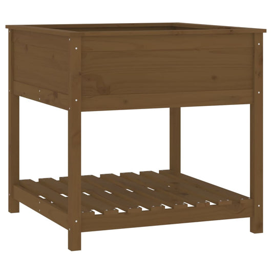 Plantekasse med hylde honningbrun 82,5x82,5x81 cm fyrretræ