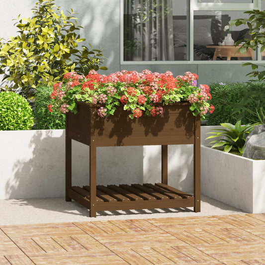Plantekasse med hylde honningbrun 82,5x82,5x81 cm fyrretræ