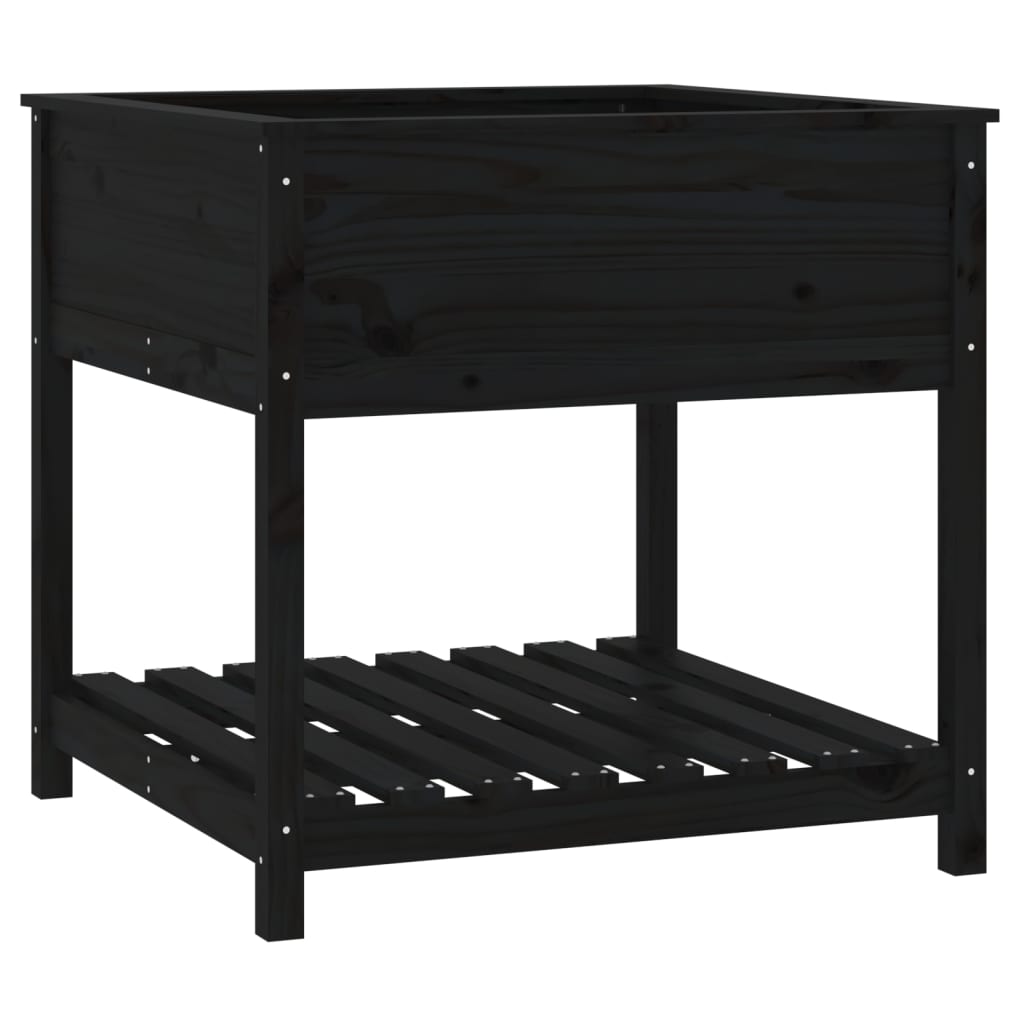 Plantekasse med hylde Sort 82,5x82,5x81cm Massiv fyrretræ