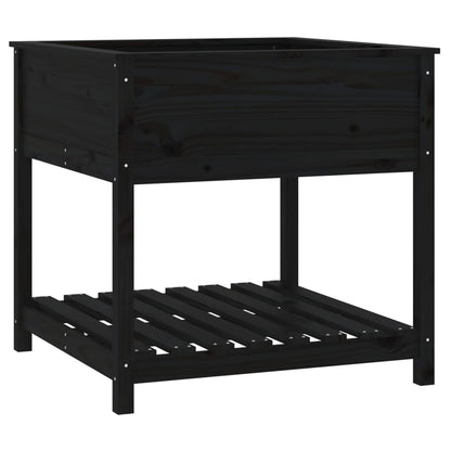 Plantekasse med hylde Sort 82,5x82,5x81cm Massiv fyrretræ
