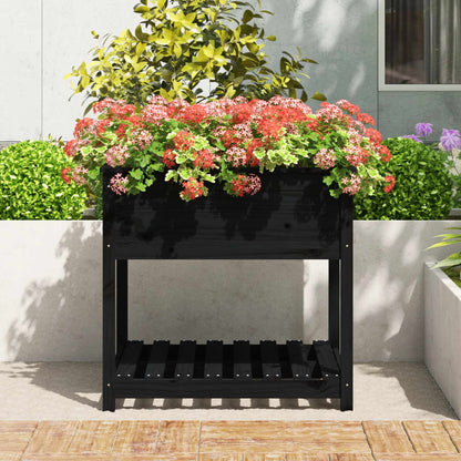 Plantekasse med hylde Sort 82,5x82,5x81cm Massiv fyrretræ