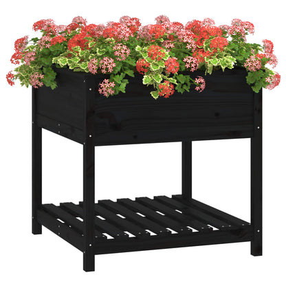 Plantekasse med hylde Sort 82,5x82,5x81cm Massiv fyrretræ
