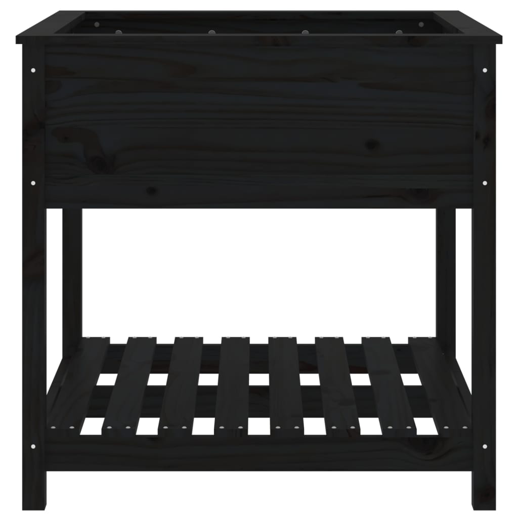 Plantekasse med hylde Sort 82,5x82,5x81cm Massiv fyrretræ