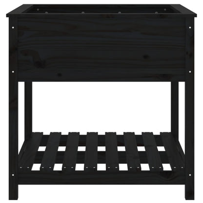 Plantekasse med hylde Sort 82,5x82,5x81cm Massiv fyrretræ