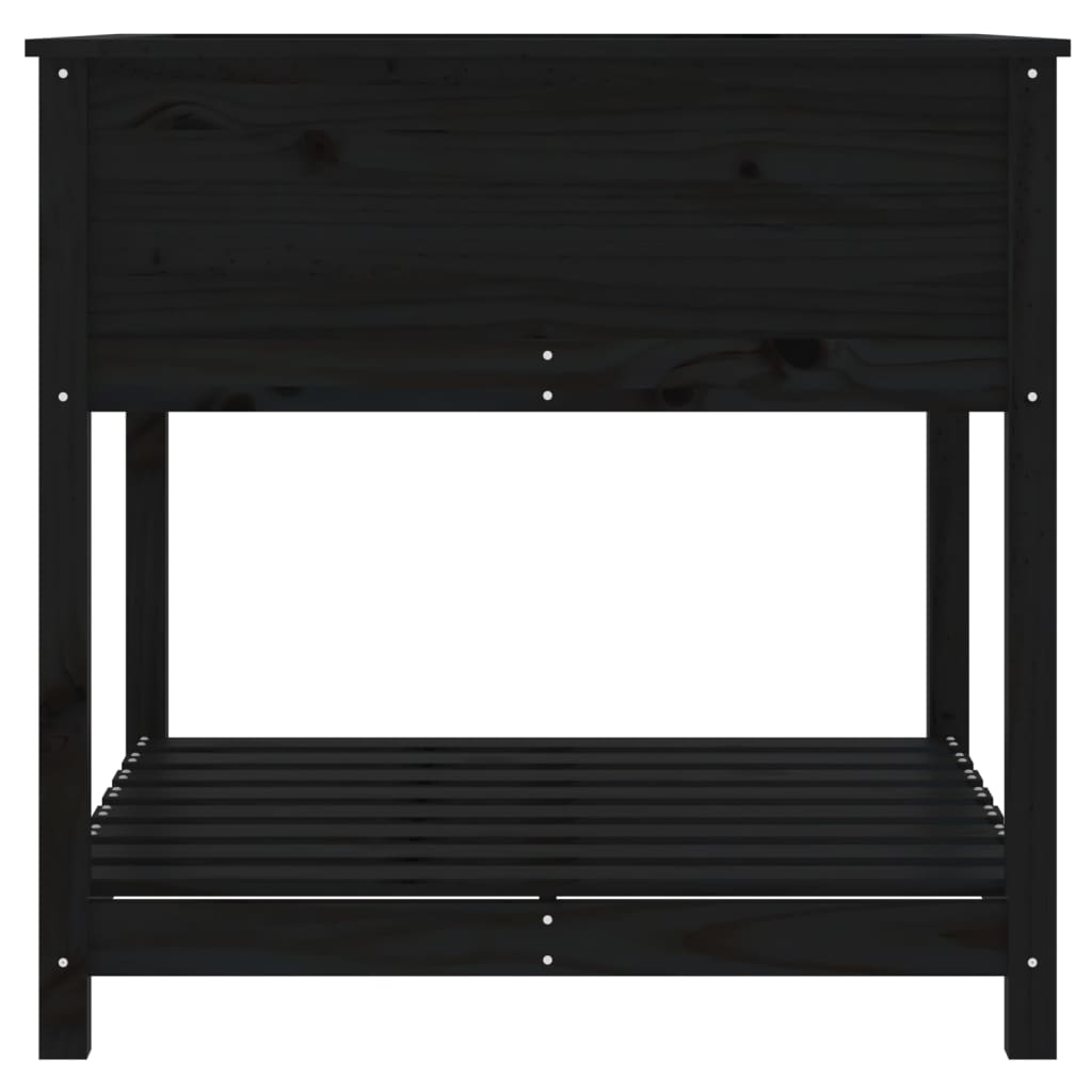 Plantekasse med hylde Sort 82,5x82,5x81cm Massiv fyrretræ