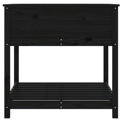 Plantekasse med hylde Sort 82,5x82,5x81cm Massiv fyrretræ