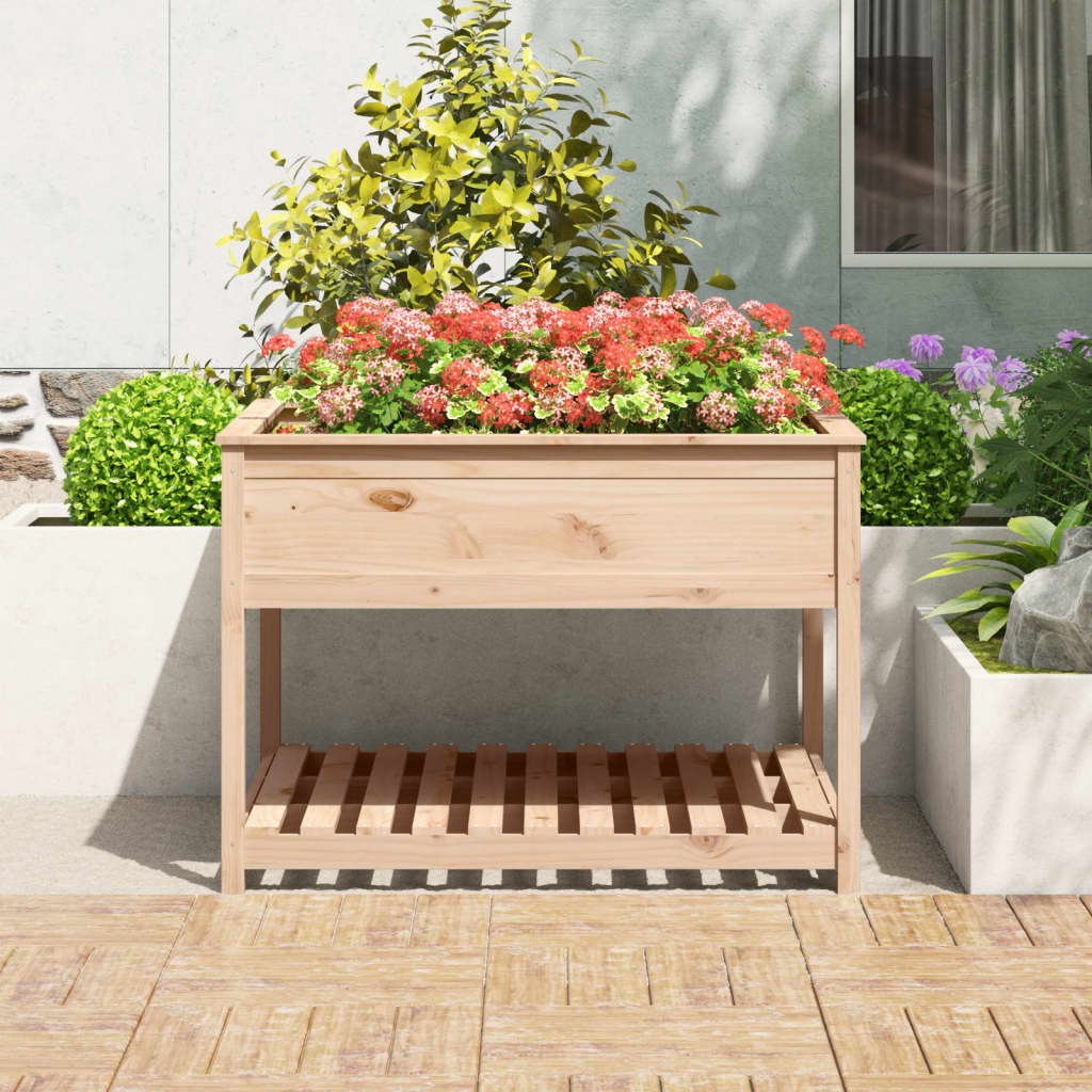 Plantekrukke med hylde 111,5x111,5x81 cm massivt fyrretræ