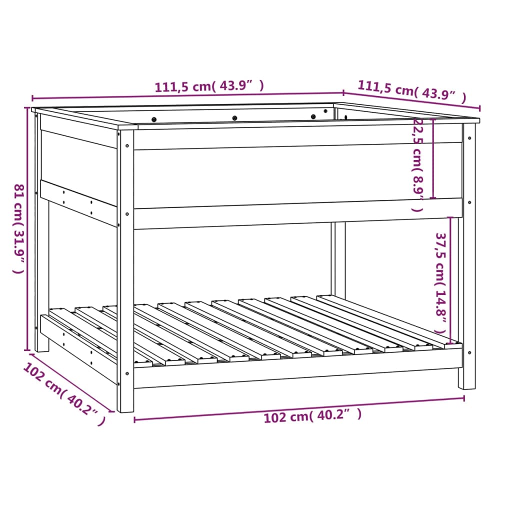 Plantekrukke med hylde 111,5x111,5x81 cm massivt fyrretræ