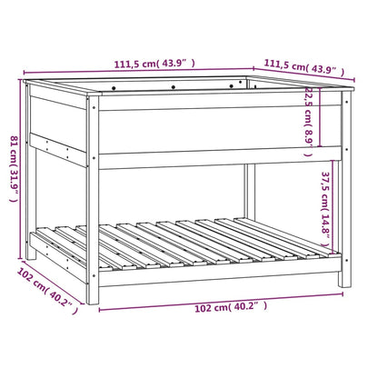 Plantekrukke med hylde 111,5x111,5x81 cm massivt fyrretræ