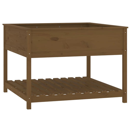 Plantekasse med hylde honningbrun 111,5x111,5x81 cm fyrretræ