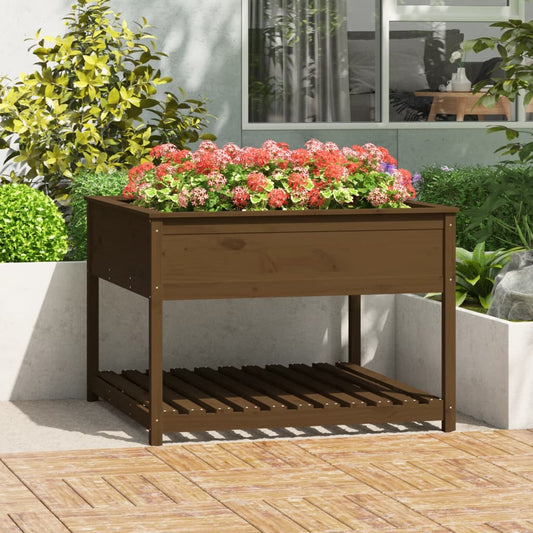Plantekasse med hylde honningbrun 111,5x111,5x81 cm fyrretræ